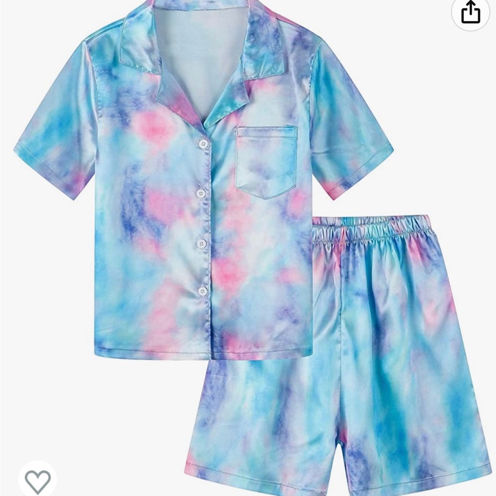 Schbbbta Girls  Silk Pajamas Set, Satin Nightwear Button-Down Sleepwear,